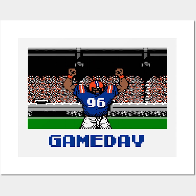 Blue and Orange Football Gameday Retro 8 Bit Linebacker Wall Art by SLAG_Creative